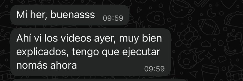 Mensaje: ahí vi los videos ayer, muy bien explicados, tengo que ejecutar nomás ahora.